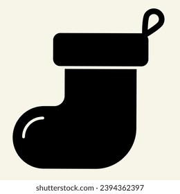 Icono sólido del calcetín de Navidad. Colgando decoración de vacaciones de invierno estilo glifo pictograma sobre fondo blanco. Año Nuevo para regalos para concepto móvil y diseño web. Gráficos vectoriales
