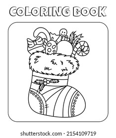 Christmas sock with sweets coloring page