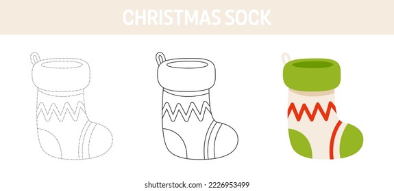 Christmas Sock tracing and coloring worksheet for kids