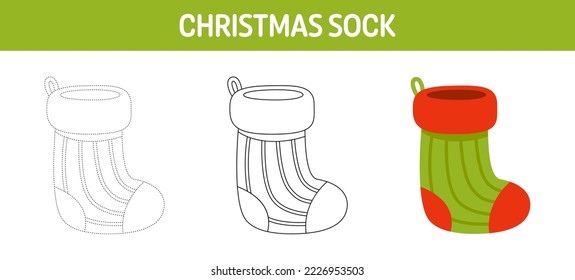 Christmas Sock tracing and coloring worksheet for kids