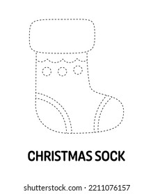 Christmas Sock tracing worksheet for kids