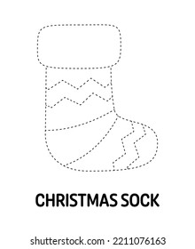 Christmas Sock tracing worksheet for kids