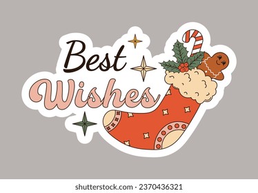 Christmas Sock. Traditional decorative element. Vector sticker in cartoon style isolated on white background.	