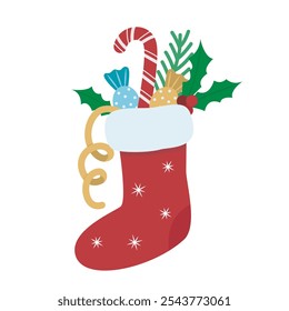 Meia de Natal com guloseimas clip art ilustração