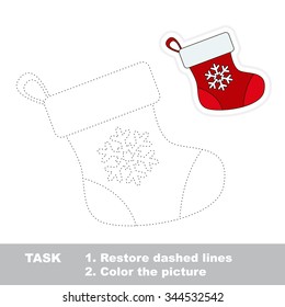 Christmas sock vector to be traced. Restore dashed line and color the picture.