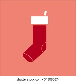 Christmas sock vector icon | flat design pictogram illustration and infographic isolated on red background