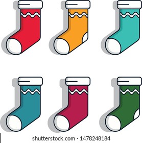 Christmas sock vector icon graphic elements with pop colors. The image is isolate from background and easy to use. 