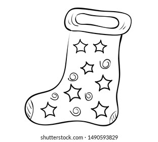 Christmas sock vector illustration black and white outline coloring book