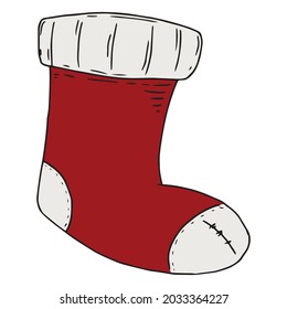 Christmas sock. Vector illustration of a santa sock. New Year's gift sock.
