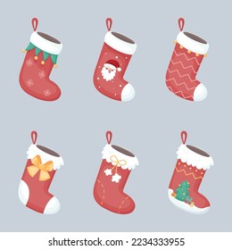 Christmas sock vector illustration set