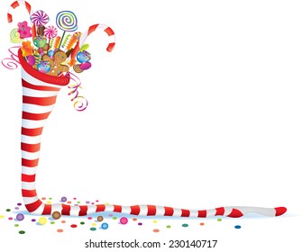 Christmas sock. Vector illustration of some Christmas gifts arranged in stripy sock