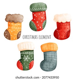 Christmas sock. Watercolor vector illustration