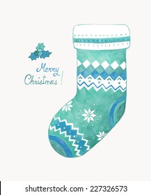 Christmas sock. Watercolor. Vector illustration. Isolated.