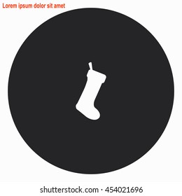 Christmas Sock web icon. Gray circle button with white illustration.