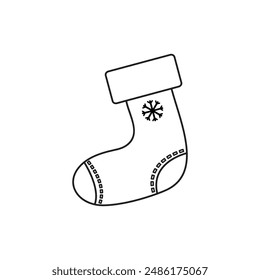Christmas socking with snowflake.  Cute vector doodle , clip art , socks 