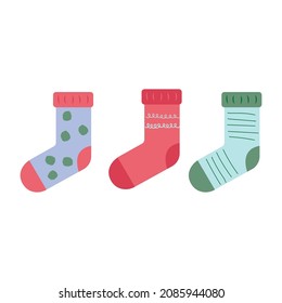 Christmas socks background. Holiday pattern for Christmas card. North Pole illustration. Vector pattern for presents