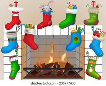 Christmas socks by the fireplace