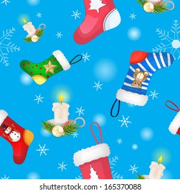 Christmas socks with candle and decoration pattern 