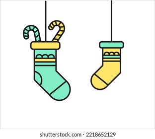 Christmas socks and candy cane  colored icon. Christmas time. Symbol or logo for projects
