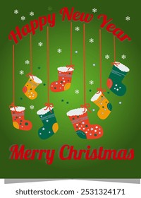christmas socks card, happy new year, marry christmas