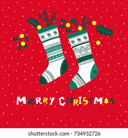 Christmas socks. Christmas card. Vector illustration. 