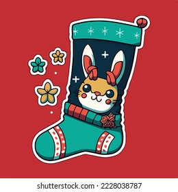 Christmas socks cartoon sticker, xmas cute sock stickers. Multicolor