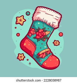 Christmas socks cartoon sticker, xmas cute sock stickers. Winter collection