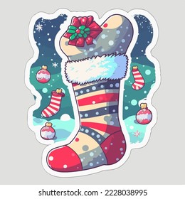 Christmas socks cartoon sticker, xmas sock stickers elements. Winter collection