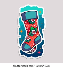 Christmas socks cartoon sticker, xmas sock stickers decoration. Multicolor