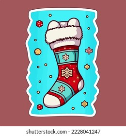 Christmas socks cartoon sticker, xmas sock stickers isolated decoration. New-year collection