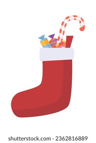 christmas socks. cartoon xmas mew year sock with sweets candies, holiday party decoration attribute. vector cartoon objetcs.