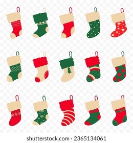 Christmas socks for children gift and present. Cartoon sock clothing element and winter celebration attributes. Christmas socks icon