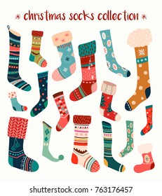 Christmas socks collection with hand drawn seasonal elements