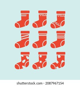 Christmas socks collection, modern illustration design. Can be used for print materials, posters, stickers or for the web.