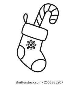 Christmas socks. Coloring page. Vector illustration.