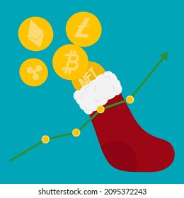 Christmas socks with cryptocurrency. christmas event illustration
