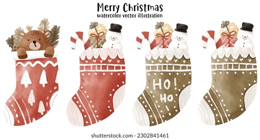 Weihnachtssocken, Cute Sock, Socken, Weihnachten, Aquarellwein, Vektorgrafik