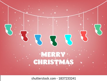 Christmas socks decoration hanging on a rope. vector illustration.