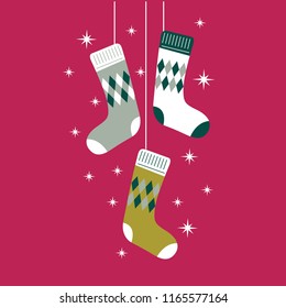 Christmas socks design with gold, red and green color