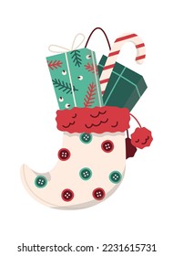 Christmas socks flat icon Present boxes and lollipop