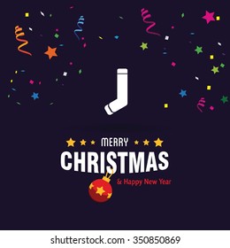 Christmas socks Flat template Design, Christmas New Year Flat card illustration
