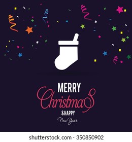 Christmas socks Flat template Design, Christmas New Year Flat card illustration