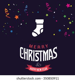 Christmas socks Flat template Design, Christmas New Year Flat card illustration