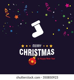Christmas socks Flat template Design, Christmas New Year Flat card illustration