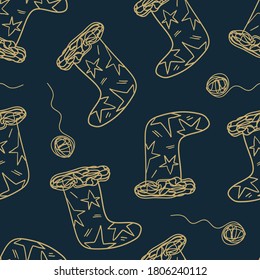 La Navidad calza el patrón sin fisuras del vector plano. Símbolos de vacaciones de invierno textura. Atributos de navidad tradicionales fondo decorativo. 