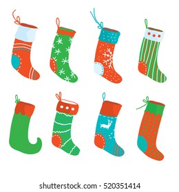 Christmas socks funny set - vector graphic illustration