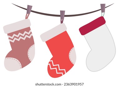 Christmas socks garland isolated on white background.