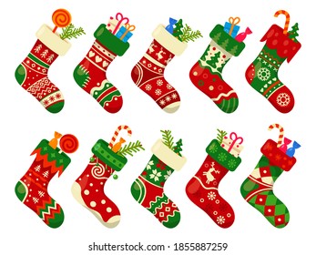 Christmas socks and gifts, New Year Xmas stockings