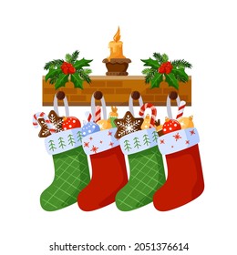 Christmas socks with gifts and sweets.