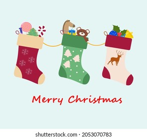 Christmas socks with gifts. Vector illustration